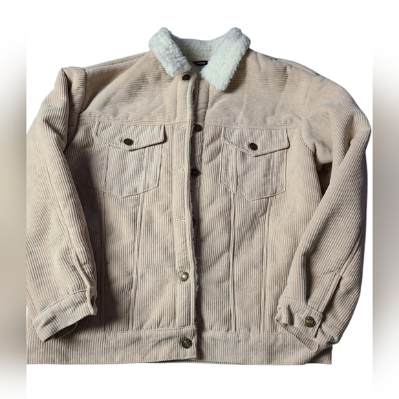 SHEIN | DROP SHOULDER | CORDUROY TYPE COAT W/FUZZY INTERIOR | SIZE XS - Picture 2 of 15